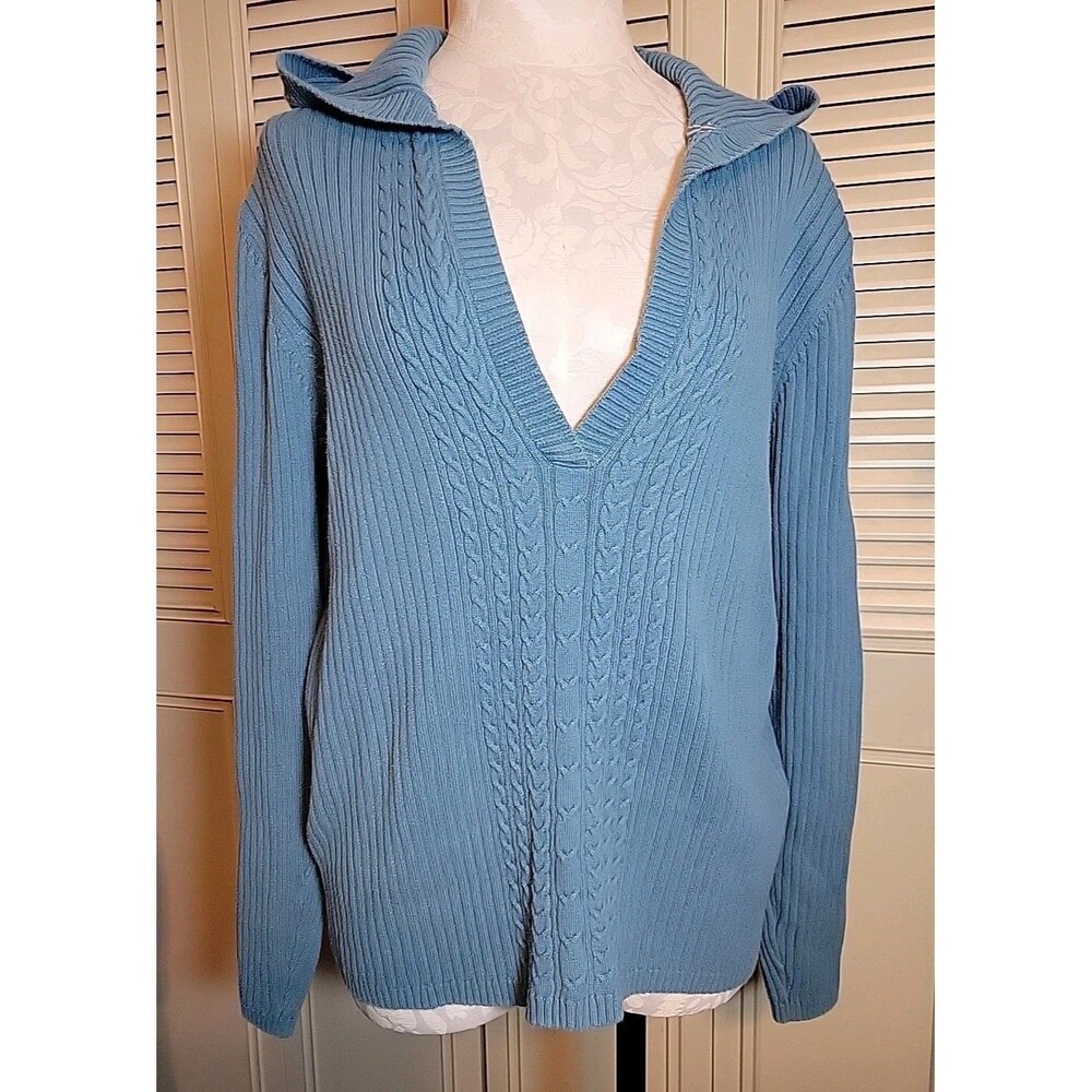 Old Navy Sweater Womens Sz XXLarge Blue Vneck Cable Knit Hooded Top